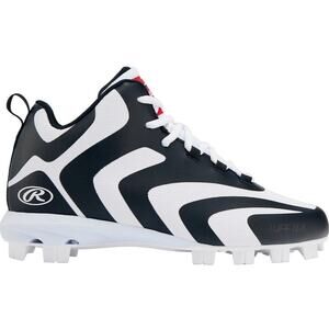 Rawlings Youth 4D Black White Rookie Mid Baseball Cleats Shoes Athletic LB8-9